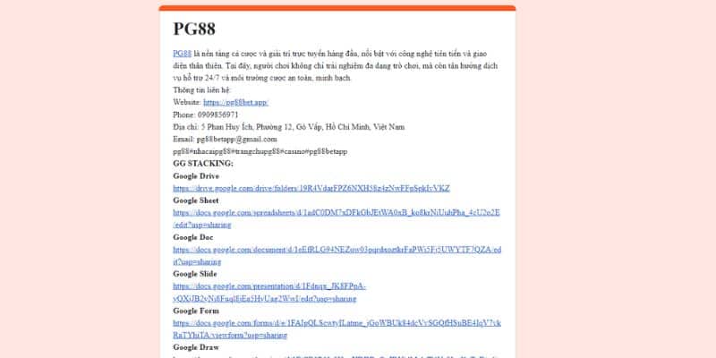 Liên hệ Pg88 bằng form doc google