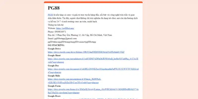 Liên hệ Pg88 bằng form doc google